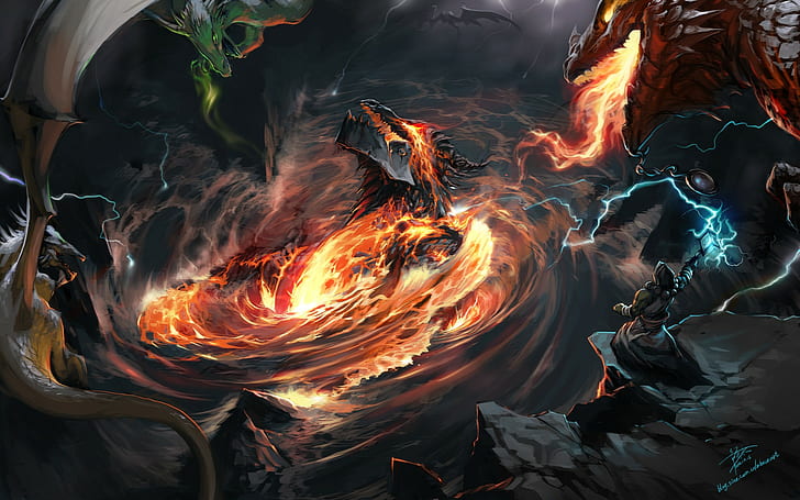 dragons wallpaper, World of Warcraft: Cataclysm, no people, heat - temperature, HD wallpaper