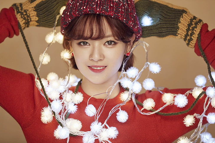K-pop, Twice, women, Asian, singer, Christmas, warm colors, HD wallpaper