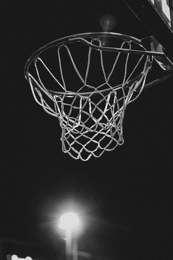 gray basketball ring, bw, net, basketball - sport, basketball hoop