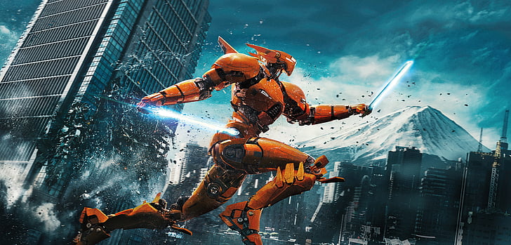 orange Robot character poster, Saber Athena, Pacific Rim Uprising