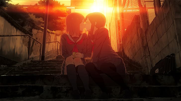 HD wallpaper: anime girls, lesbians, original characters, kissing, school  uniform | Wallpaper Flare