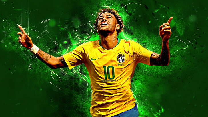 Neymar, one person, front view, real people, young adult, green color