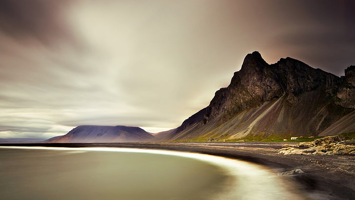 body of water, nature, landscape, mountains, clouds, Iceland