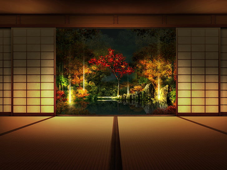 Japan, meditation, room, Asian architecture, HD wallpaper