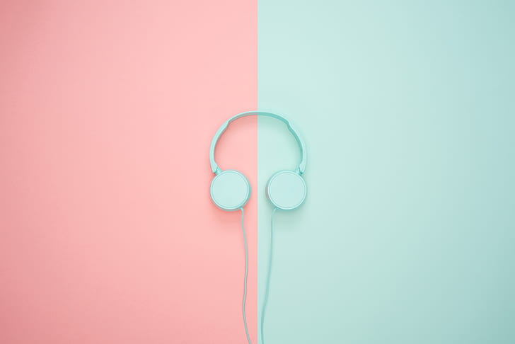 headphones, minimalism, pastel, pink