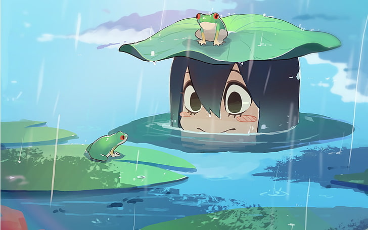 Boku no Hero Academia, anime girls, Tsuyu Asui, water, green color