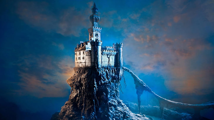castle, fantasy art, artwork, dreamland, night, HD wallpaper