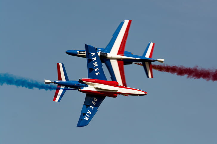 airshows, airplane, Patrouille de France, aircraft, blue, white, HD wallpaper
