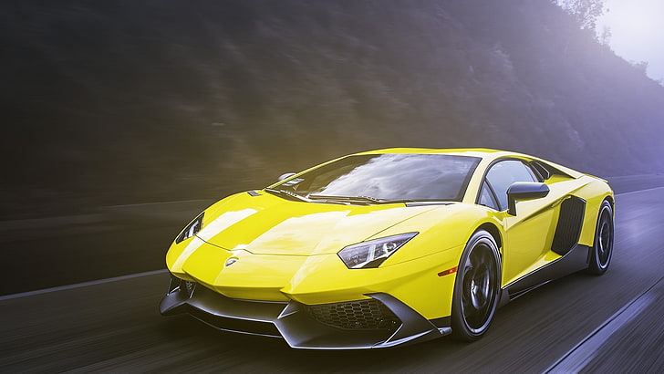car, Lamborghini, Lamborghini Aventador, yellow cars, mode of transportation, HD wallpaper