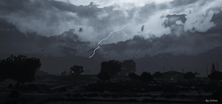 GTA5, Grand Theft Auto V, PlayStation, clouds, rain, storm, HD wallpaper