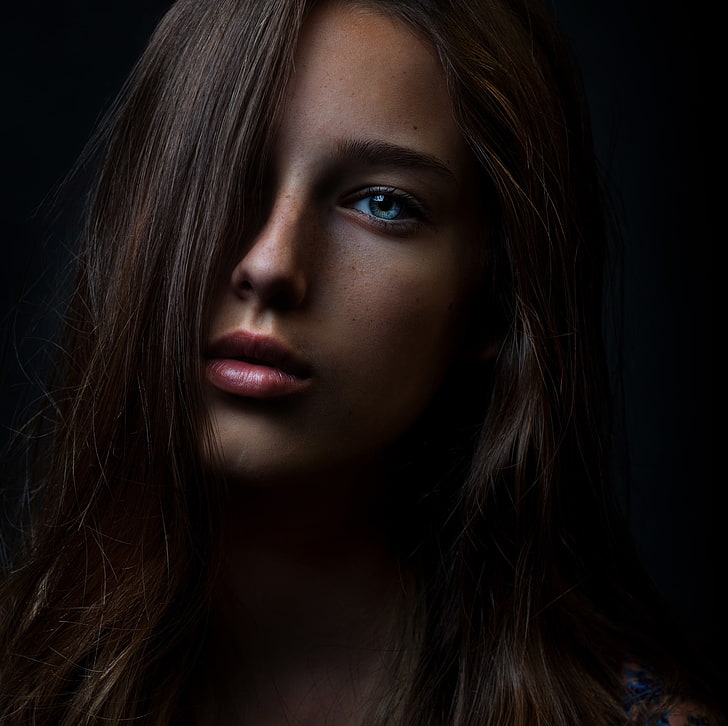 Zachar Rise, dark, women, 500px, model, face, portrait, blue eyes, HD wallpaper