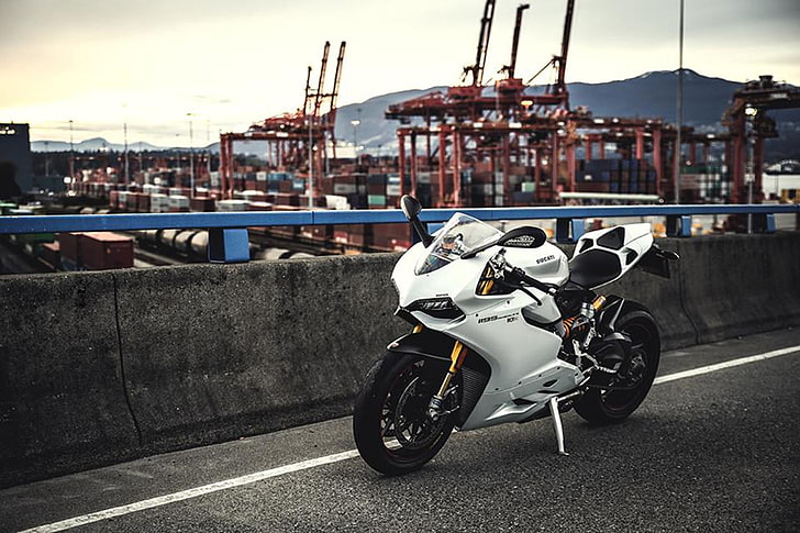 white and black sports bike, Ducati, motorcycle, street, Ducati 1199