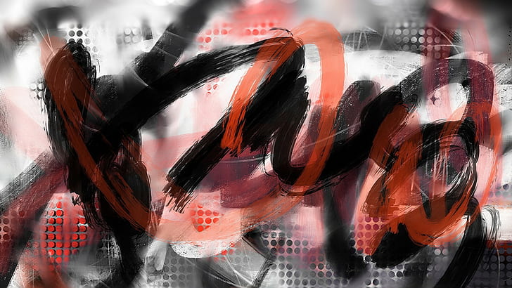 digital art, painting, abstract, dots, blurred, orange, HD wallpaper