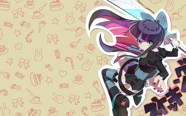 illustration of purple-haired girl illustration, Panty and Stocking with Garterbelt, HD wallpaper