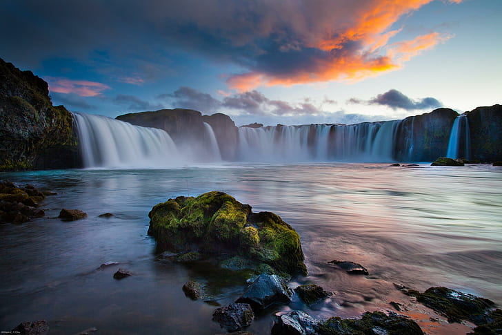 Waterfalls Islia, stones, river, islandia, nature and landscapes, HD wallpaper