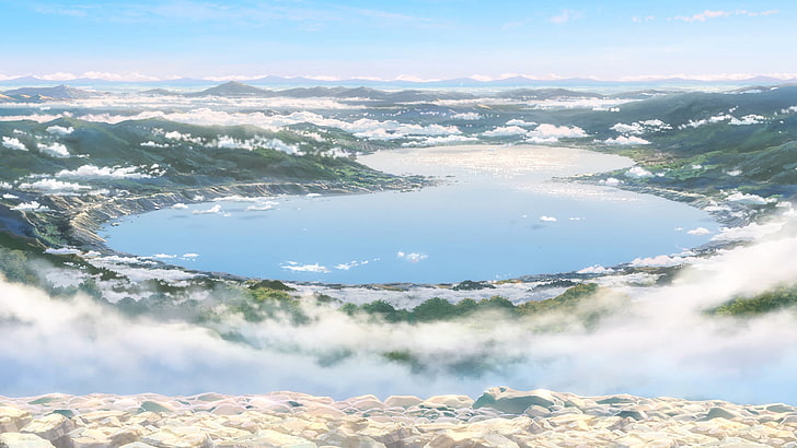 blue lake and green mountains, Makoto Shinkai, Kimi no Na Wa