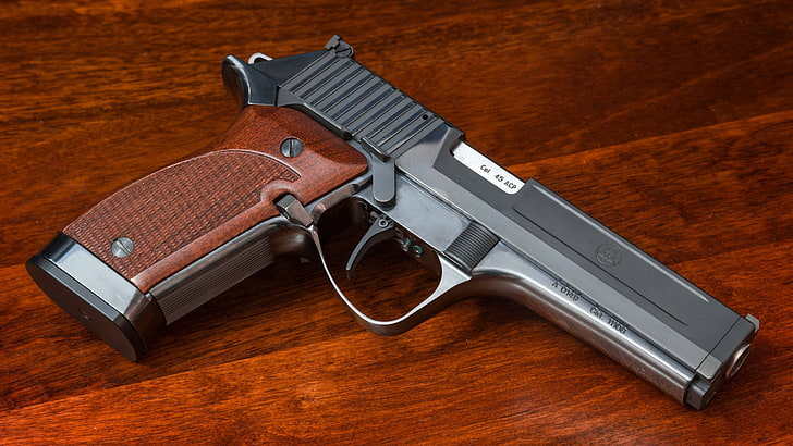 black and gray semi-automatic pistol, gun, Delta AR Top Gun, .45 ACP