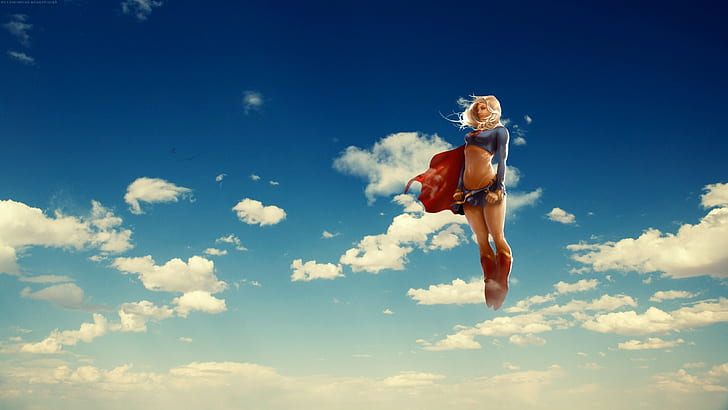 anime flying clouds blonde superwoman dc comics supergirl superheroines, HD wallpaper