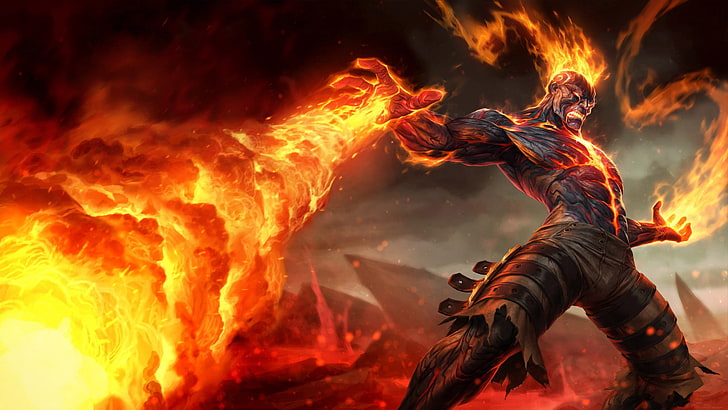 Brand Champion-magic fire-and-flame-heat stroke-League Of Legends-video game-Wallpaper HD for mobile phone-2880×1620, HD wallpaper