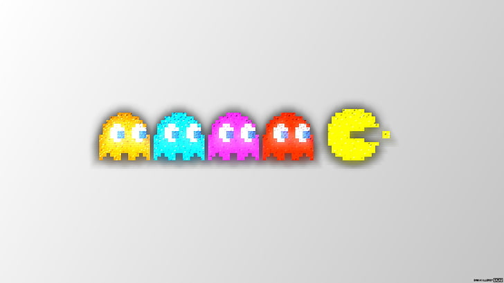 Pacman game application, pixel art, Trixel, Clyde, Inky, Pinky