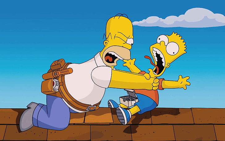 Bart Homer Choke, Bart Simpson illustration, Cartoons, sky, blue
