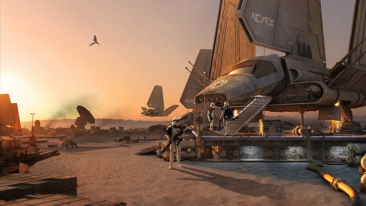 Star Wars screengrab, stormtrooper, imperial shuttle, architecture