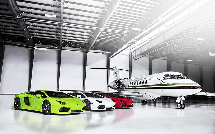 Luxury Private Garage, airplane, sport cars, muscle cars, HD wallpaper