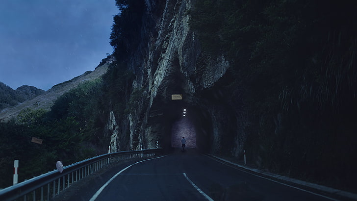asphalt road, photo manipulation, landscape, dark, tunnel, running, HD wallpaper