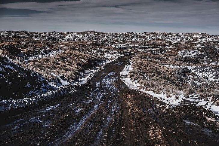 landscape, mud, dirt road, winter, scenics - nature, snow, beauty in nature