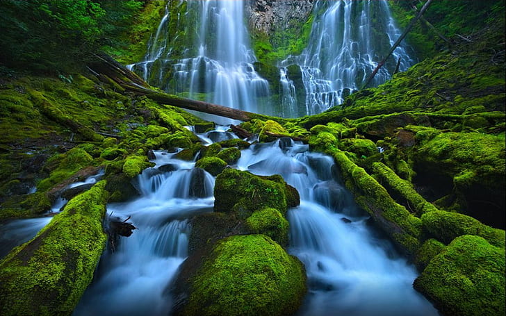 Beautiful Waterfall Rocks Green Moss Proxy Falls Eugene Cascades Willamette National Forest Oregon Usa Hd Wallpaper For Desktop 1920×1200