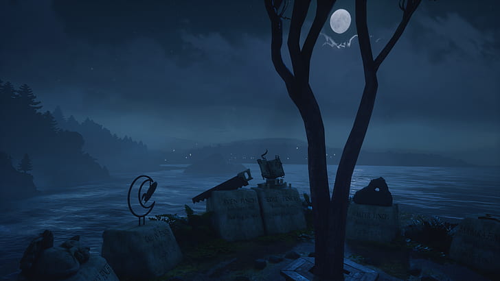 video games, night, Moon, grave, What Remains of Edith Finch