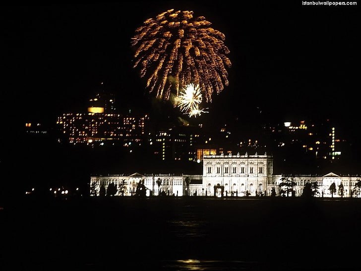 night, Istanbul, fireworks, illuminated, architecture, building exterior