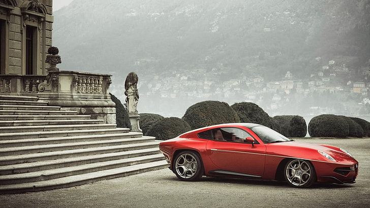 red coupe, Alfa Romeo, car, Disco Volante, red cars, motor vehicle