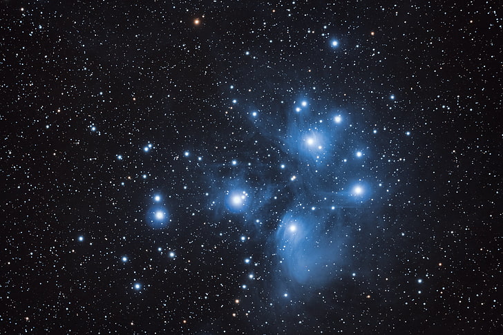 stars on galaxy wallpaper, The Pleiades, M45, star cluster, in the constellation of Taurus, HD wallpaper