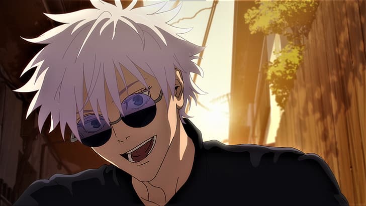 Jujutsu Kaisen, Satoru Gojo, white hair, glasses, sunlight, HD wallpaper
