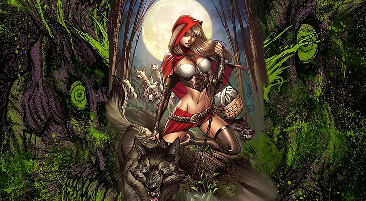 Little Red Riding Hood with the Wolves in the..., Cartoons, Others, HD wallpaper