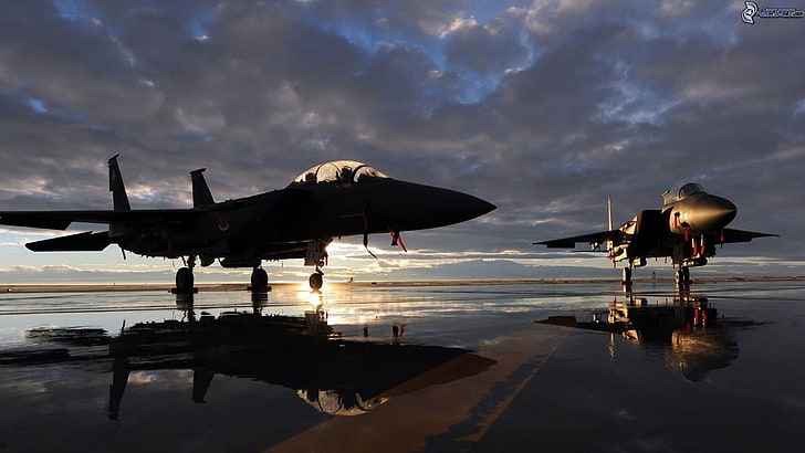 two black jet fighter planes, army, McDonnell Douglas F-15E Strike Eagle, HD wallpaper
