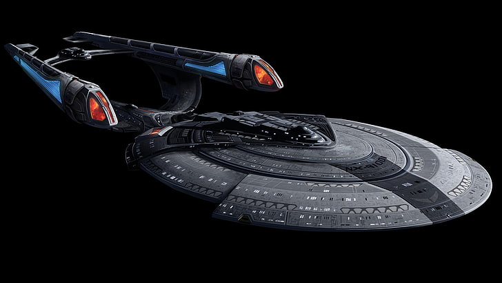 grey and blue Star Trek ship, USS Enterprise (spaceship), black background
