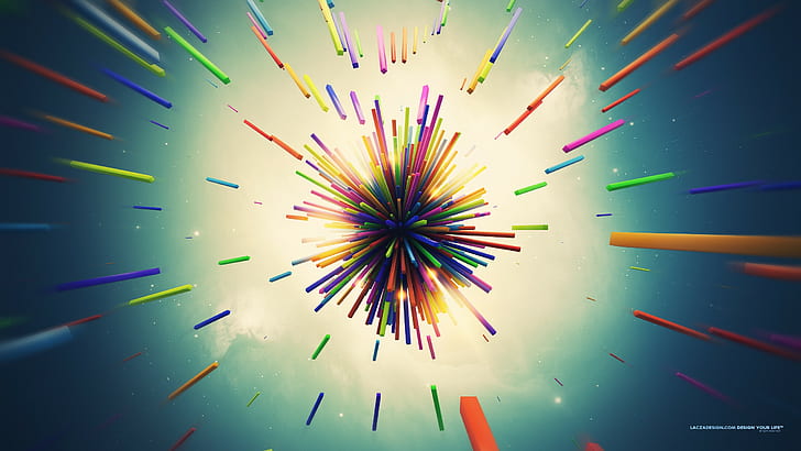 shapes, abstract, colorful, digital art, 3D, explosion, Lacza