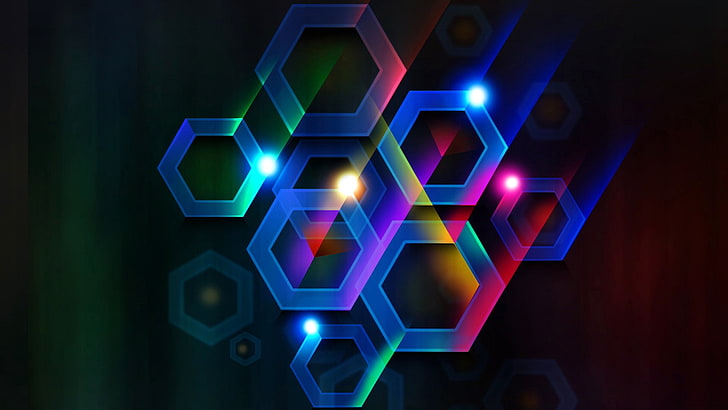 pentagonal multicolored wallpaper, hexagon, cell, volume, lines