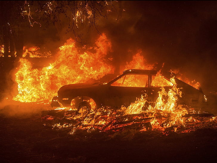 fire, destruction, car
