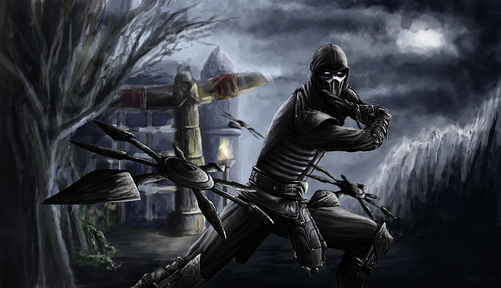 black ninja digital wallpaper, mortal kombat, noob saibot, mask