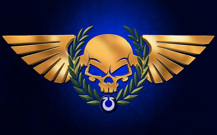 Warhammer 40K Space Marines HD, brown skull logo, video games, HD wallpaper