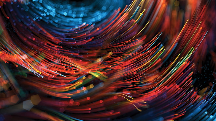 multicolored abstract illustration, macro photography of red and blue strings
