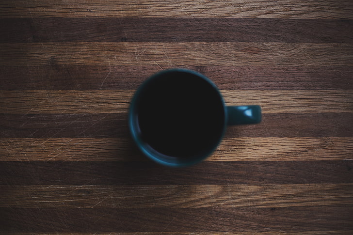 black ceramic mug on brown surface, wood, coffee, table, wood - material, HD wallpaper