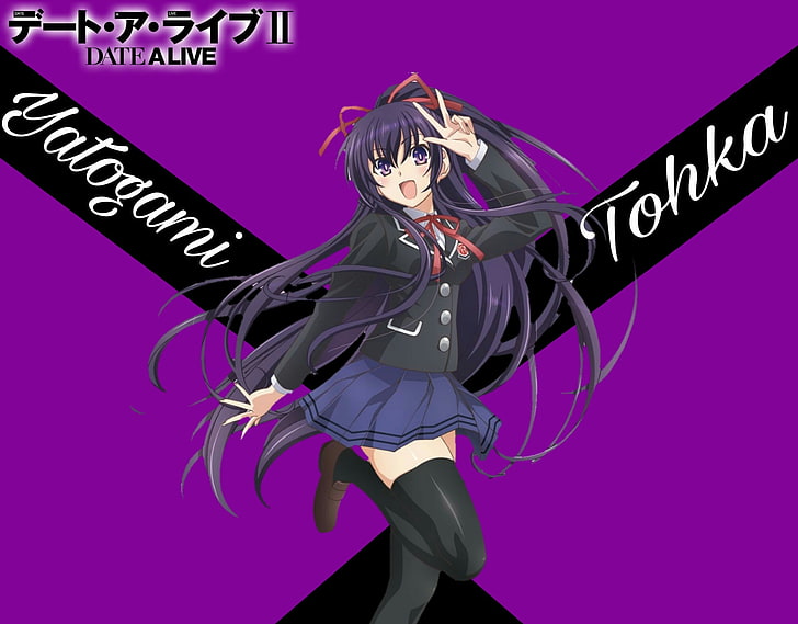 Date A Live, Yatogami Tohka, simple, school uniform, purple, HD wallpaper