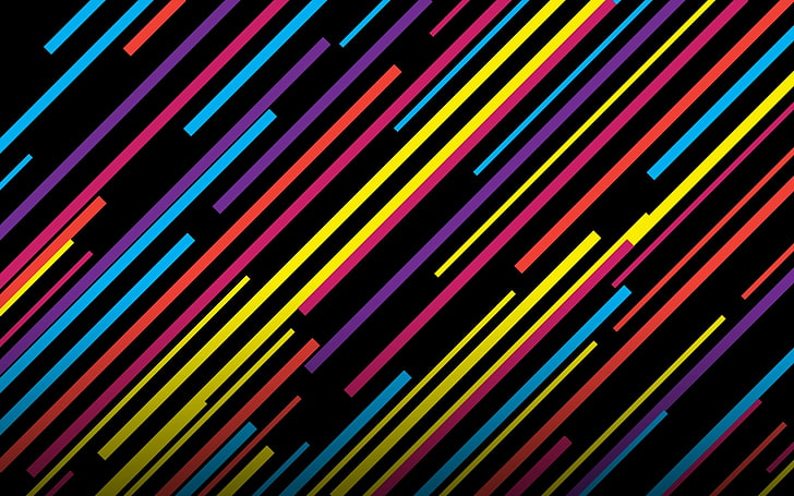 black, teal, purple, orange, and blue stripes, abstract, lines