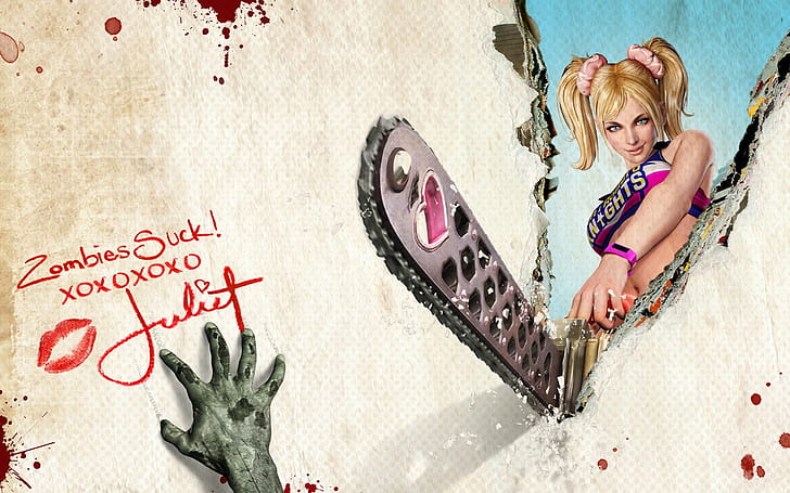 Lollipop Chainsaw Chainsaw Zombie Juliet Starling Cheerleader HD, zombie suck xoxoxo illustration, HD wallpaper
