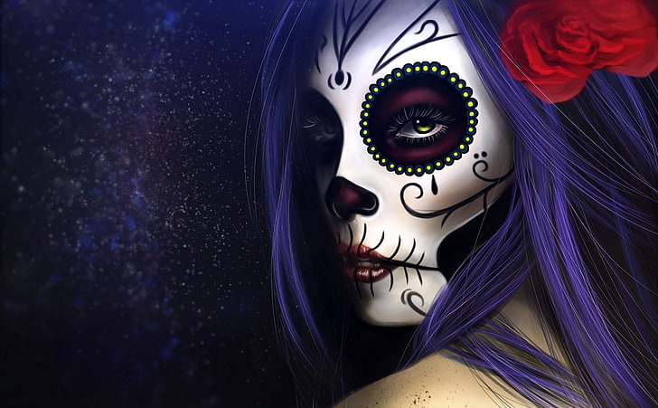 women, artwork, Dia de los Muertos, human body part, mask - disguise