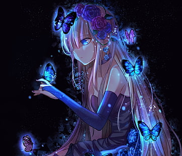 HD wallpaper: Anime, Girl, Blue, Blue Eyes, Butterfly, Long Hair, Purple |  Wallpaper Flare